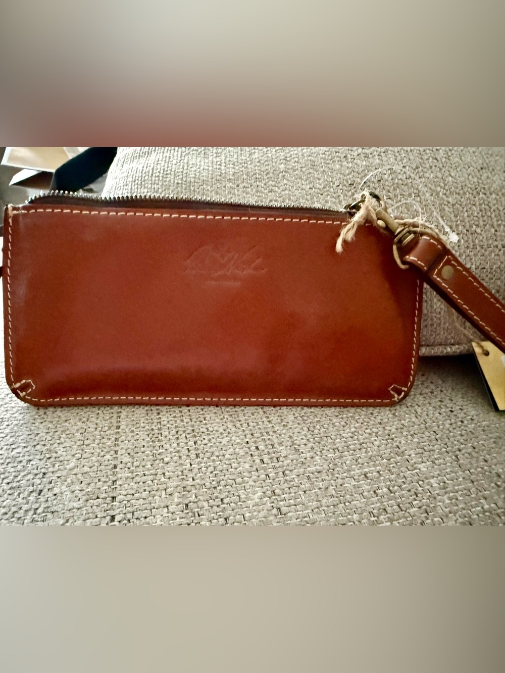 🌻NEW🌻Patricia Nash Chestnut Leather Wristlet Clutch with Contrast Stitching
